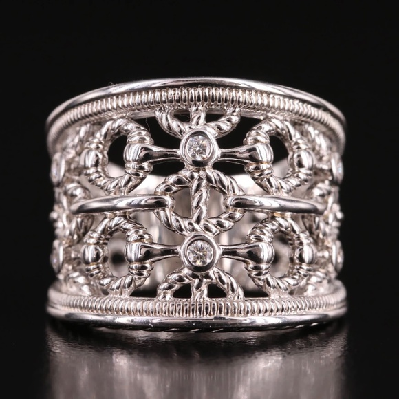 NIB - Judith Ripken Sterling Silver Vienna Wide Band Diamond Ring - Picture 1 of 10